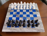 Luxury Marble Stone Chess Board – Lapis Lazuli Inlay Mosaic – Handmade Stone Art Game Set – Decorative Gift for Him Unique Handicrafts IND